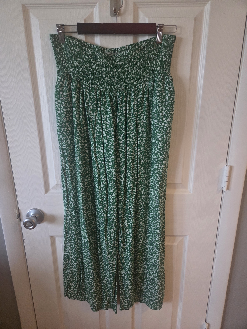 Smocked Waist Green Floral Pants